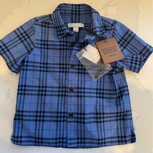 Burberry Blue Plaid Short Sleeve Shirt 3T